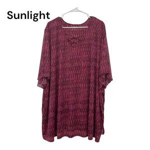 Catherines Womens 5X 34/36W Pink & Black Striped Tunic Top Crisscross Neckline